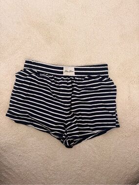 Eleven Eleven Navy Blue Striped Mini Shorts